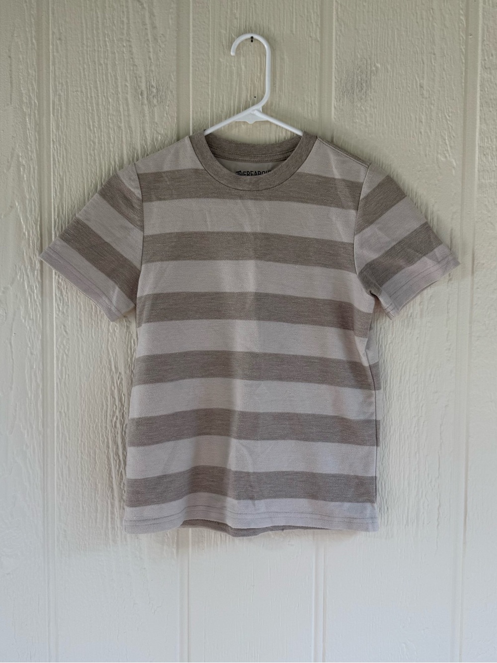 Thereabouts Short Sleeve Crewneck Stripe Tee - Taupe/White
